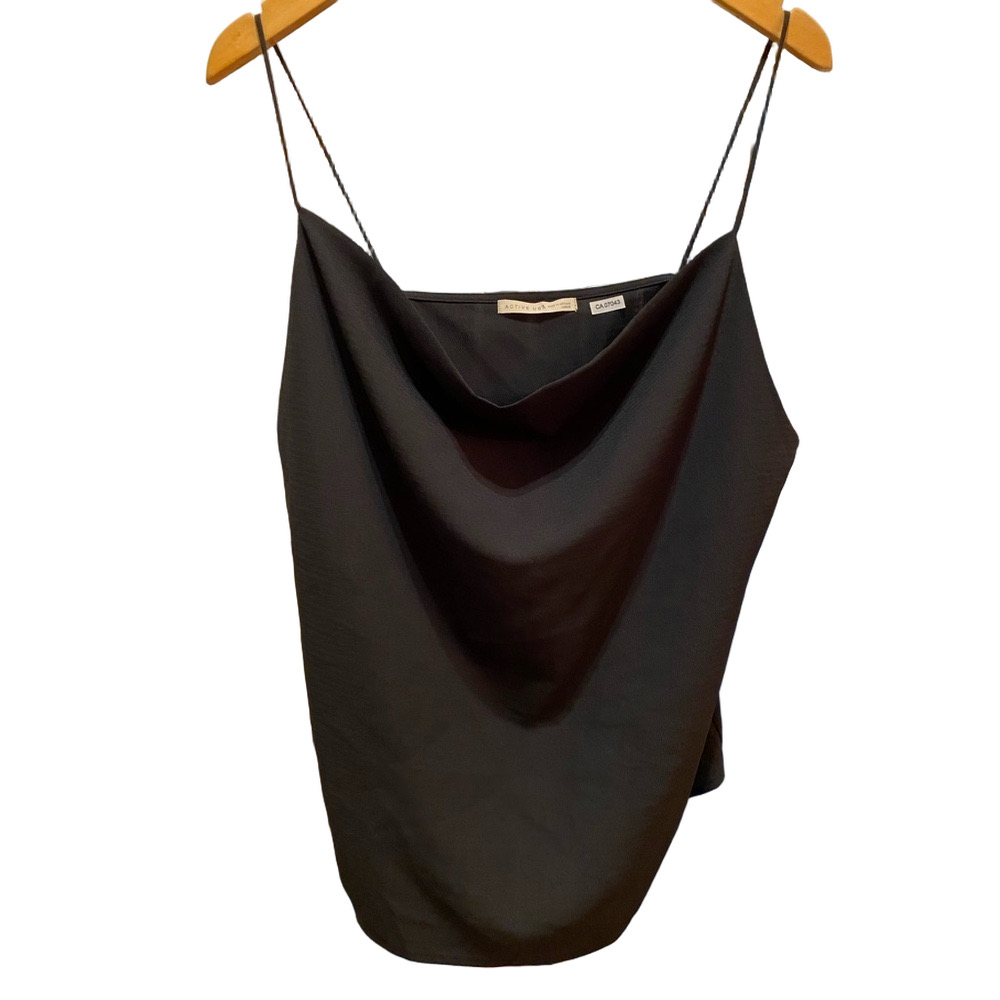 Active USA cowl neck black spaghetti strap dressy tank top camisole Size Large